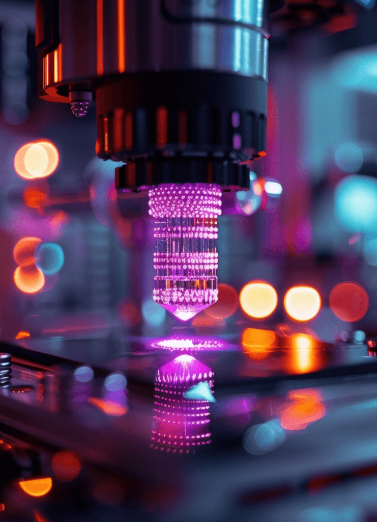 Technologie avancée illustrant la recherche, l'innovation industrielle et les projets collaboratifs.